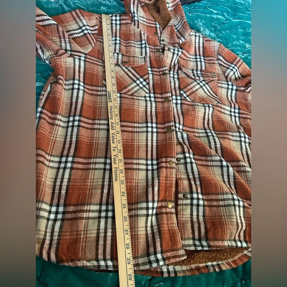 Orange Plaid Sherpa-Lined Hooded Utility Jacket - Picture 11 of 11